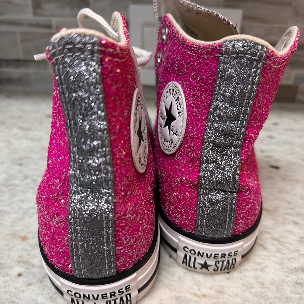 Glittery Pink and Silver High-Top Sneakers - Picture 3 of 4
